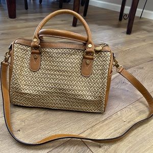 ERIC JAVITS Tan Leather Rattan Purse Bag